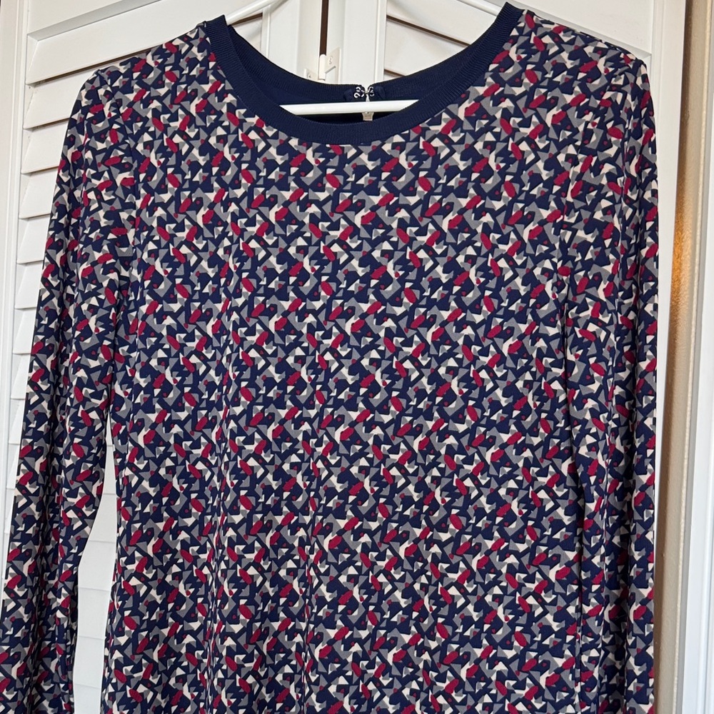 Ralph Lauren Geometric Long Sleeve Dress - Blue, Red, White